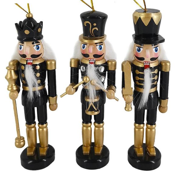 Nutcracker Ballet Gifts 6" Black and Gold Resin Nutcracker Ornament Set, 3 Pieces