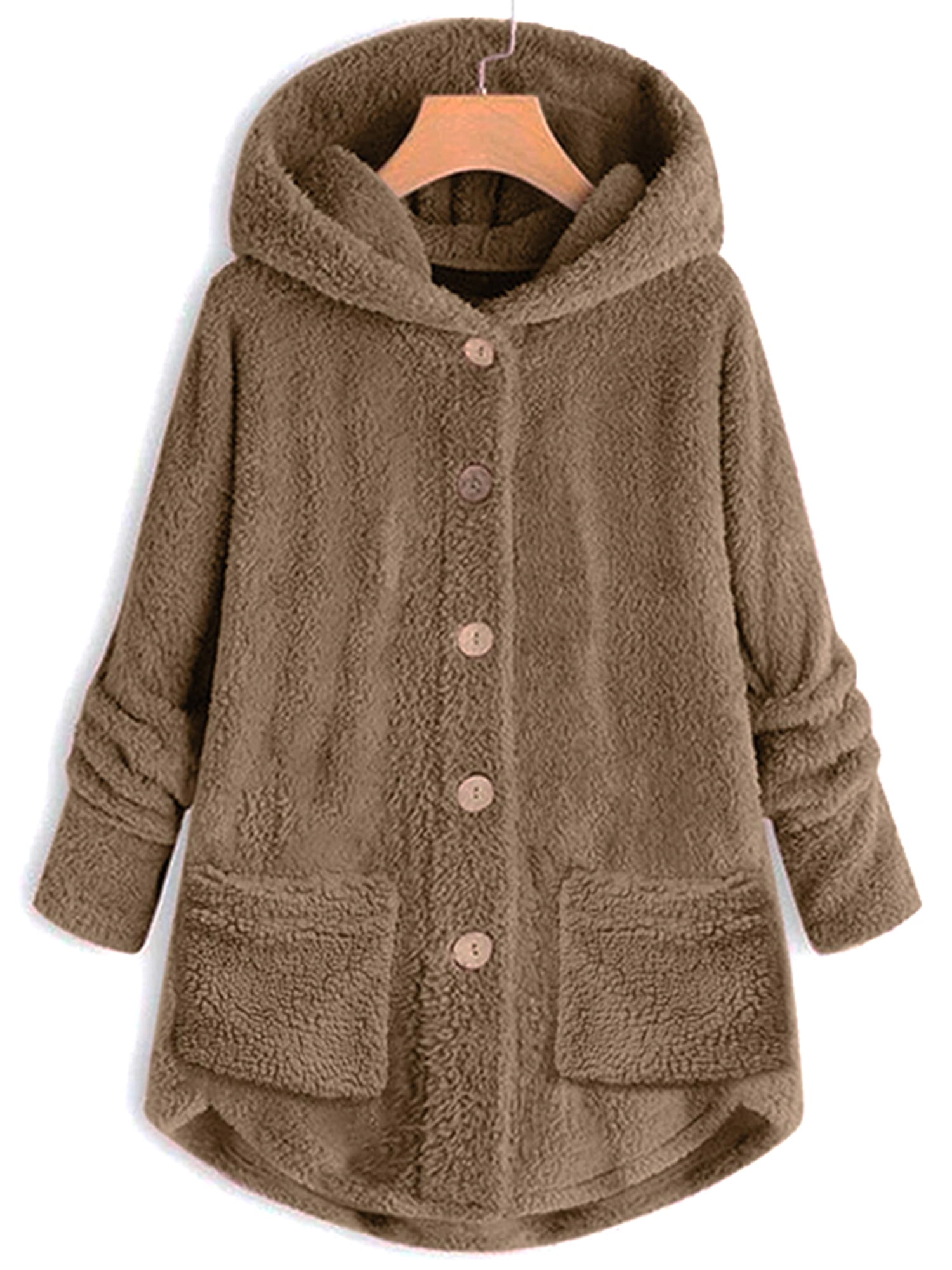 Women's Plus Size Hooded Cardigan Fur Teddy Bear Buttons Outerwear ...