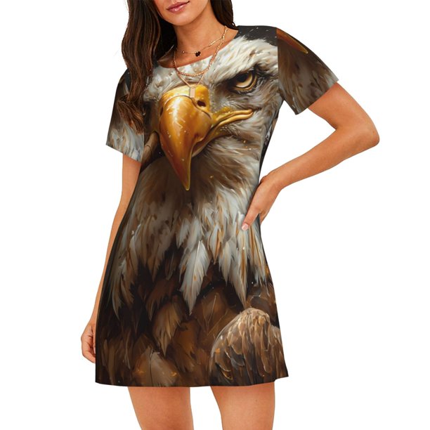 Easygdp Funny Bald Eagle Camisón de manga corta para mujer, informal, estampado