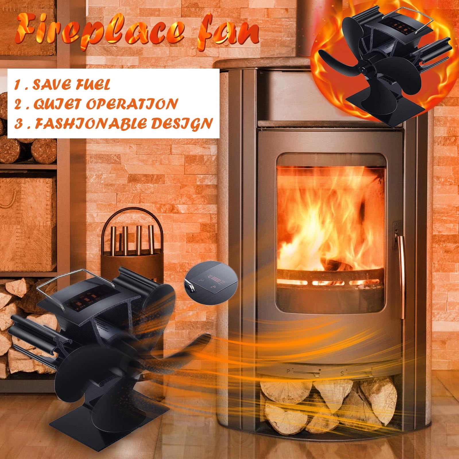 XZNGL Heat Fans Top of Stove Fireplace Fan Heat Powered Fan with 4 Blade  and Digital Temperature Display | Walmart Canada