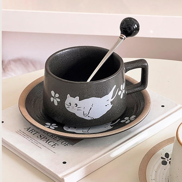 Taza de té y platillo conjunto de cerámica de estilo vintage set de café con taza de café para el Latte Housewarming Party Supply Kitchen Negro