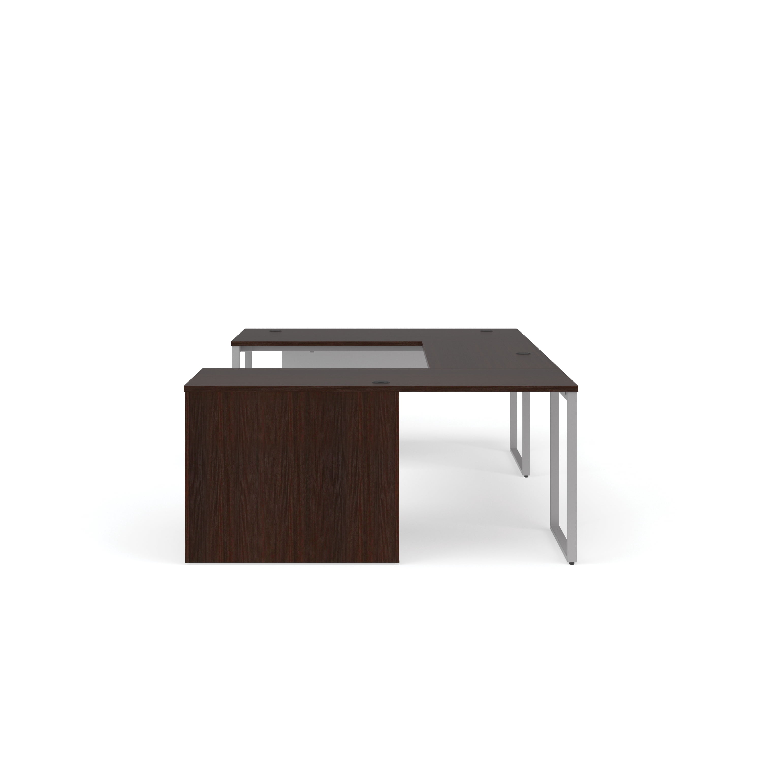 OFM Fulcrum Series Office Furniture Set, 66" U-Shaped Desk with Bridge, Credenza, Lateral Filing Cabinet, Modesty Panels, in Cherry