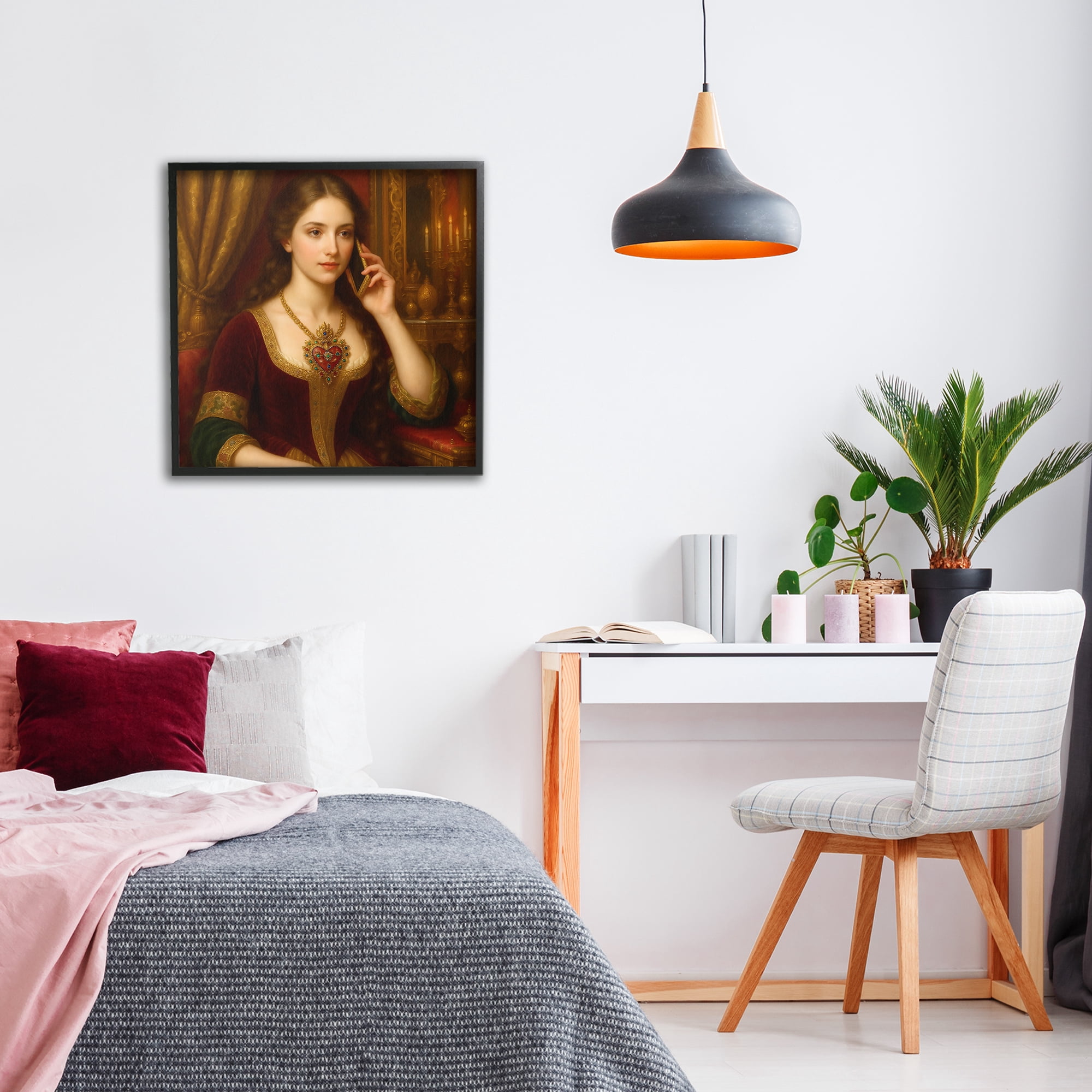 Stupell Industries Rococo Woman with Cell Phone Black Framed Giclee Art, design by Grotto Studios