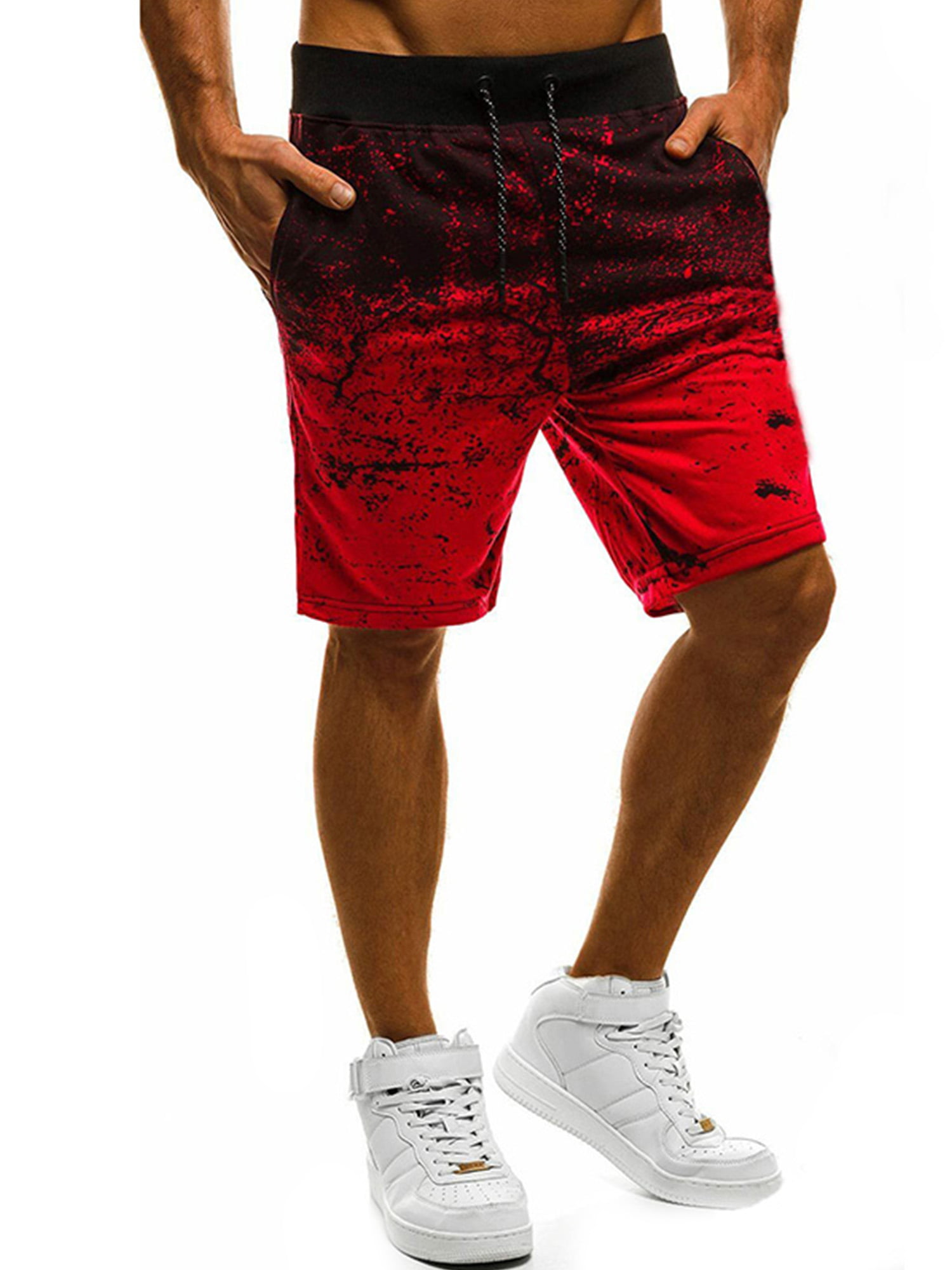 Mens Cartoon Fox Causal Beach Shorts with Elastic Waist Drawstring Lightweight Slim Fit Summer Short Pants with Pockets