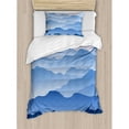 thumbnail image 3 of Mountain Queen Size Duvet Cover Set, Nature Theme A Panoramic Silhouette of the Mountains in the Morning Illustration Print, Decorative 3 Piece Bedding Set with 2 Pillow Shams, Blue, by Ambesonne, 3 of 3
