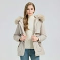 thumbnail image 5 of Women's Hooded Coat Ladies Winter Puffer Jacket Faux Fur Winter Coats Thickened Parka Coat Fur Hood Adjustable Waist Lightweight Warm Puffer Coat with Pockets, 5 of 6
