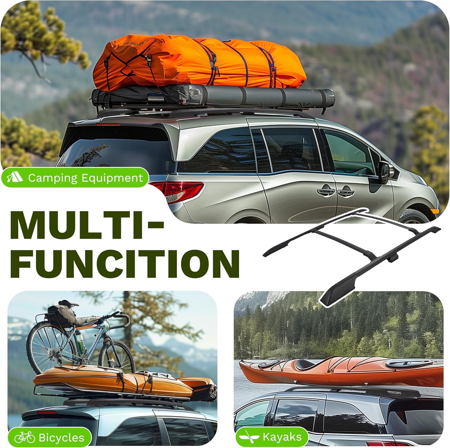 Kojem Roof Rack Cross Bar and Side Rails Combo for 2011-2017 Honda Odyssey for Kayak Luggage Ski Bike Carrier, Set of 4 Pieces