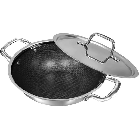 VINOD Platinum Pro 22cm Honeycomb Kadai Wok - Non-Stick Stainless Steel - Induction & Gas Compatible - Easy Clean, Superior Cooking (8.6 Inch), TP/NTNSK-22