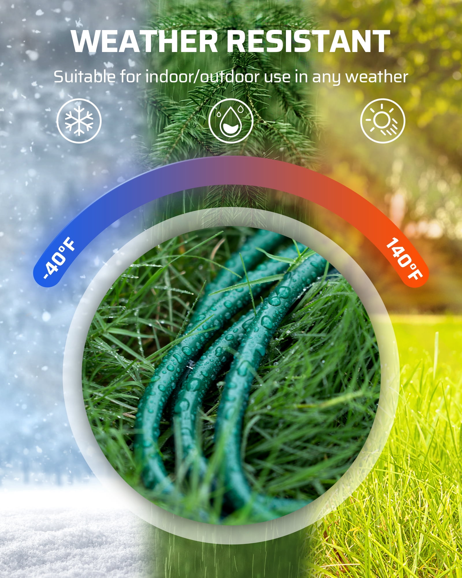 DEWENWILS 46 FT (22'+6'+6'+6'+6') Outdoor Extension Cord for Christmas Lights with 4 Outlets