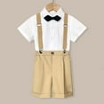 thumbnail image 2 of Aocisk Boys Clothing Sets Summer British Style Short Sleeve Shirt Suspenders Shorts Bow Tie 4PC Children Performance Khaki 4-5 Years, 2 of 5