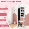 thumbnail image 5 of CHARMAID 360 Swivel Kids Jewelry Cabinet Armoire, Full Length Mirror, Coat Rack, Storage Shelves, 44'' Standing Vanity Dressing Mirror, Kids Jewelry Organizer for Girls (White), 5 of 7