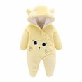 thumbnail image 2 of Baby Snowsuit Newborn Winter Hooded Romper Fleece Snowsuit Baby Jumpsuit Cartoon Bear Winter Coat for Girls and Boys Yellow 3-6 Months, 2 of 6
