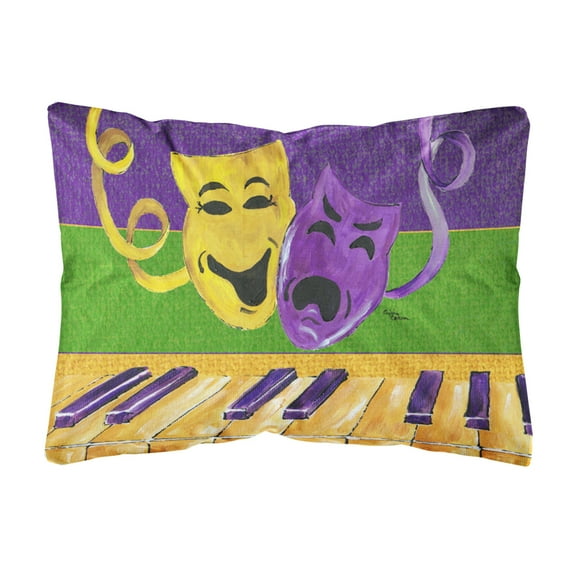 Carolines Treasures 8383PW1216 Mardi Gras Throw Pillow Outdoor Fabric Decorative Pillow Mardi Gras Comedy and Tragedy