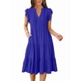 thumbnail image 3 of Womens Summer Dress Ruffle Sleeve V Neck Midi Dresses Tiered Boho Beach Sundress Blue M, 3 of 9
