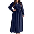 thumbnail image 2 of Eawtki Women's Round Neck Long Sleeve Maxi Dress Polka Dot Print Waist Tie With Pockets Plus Size Casual Summer Dress, 2 of 7