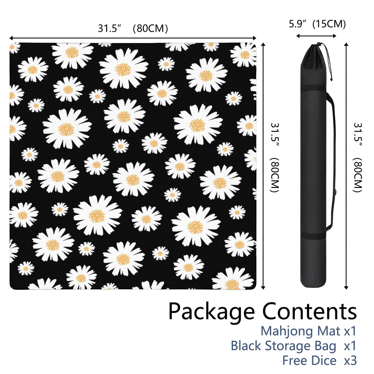 Premium Floral Style Large Mahjong Mat 31.5x31.5 Inch Rubber Game Pad Anti-Slip Surface Quiet Play for Chinese Tiles & Family Game Nights