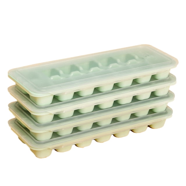 Bandeja de hielo de 4 piezas, silicona fácil de liberar y bandeja de hielo flexible con cubierta desmontable a prueba de derrames.