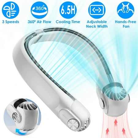 Moclever Portable Neck Cooling Fan, Neck Cooler That Blow Cold Air with 3 Speeds 360º Air Flow Adjustable Neck Width for Home Office Travel, White