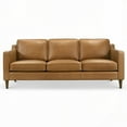thumbnail image 3 of Mid Century Modern Tan Leather Sofa: Organic Leather, Solid Wood, Easy to Clean for Kids & Pets, 3 of 10
