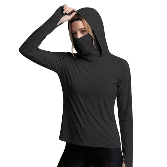 hoksml Women's UPF 50 Sun Protection Hoodie Shirt, Long Sleeve Outdoor Activity Shirt with Face Cover and Thumb Holes, Quick Dry Hiking Tops