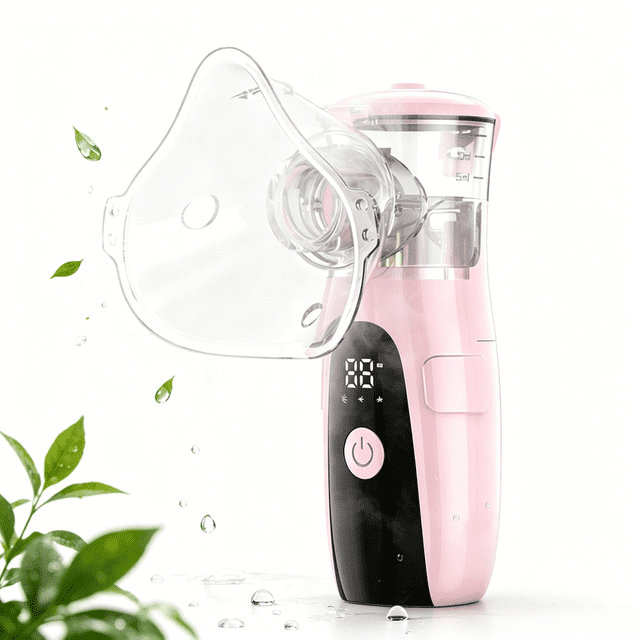 AJZIOJIRO Personal Travel Handheld Humidifier USB Battery Operated 2.5 Micron Fine Mist LED Digital Display Pink