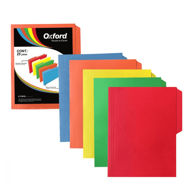 Fólder de Color Oxford, Tamaño carta, color surtido, ceja 1/2, 25 Piezas.