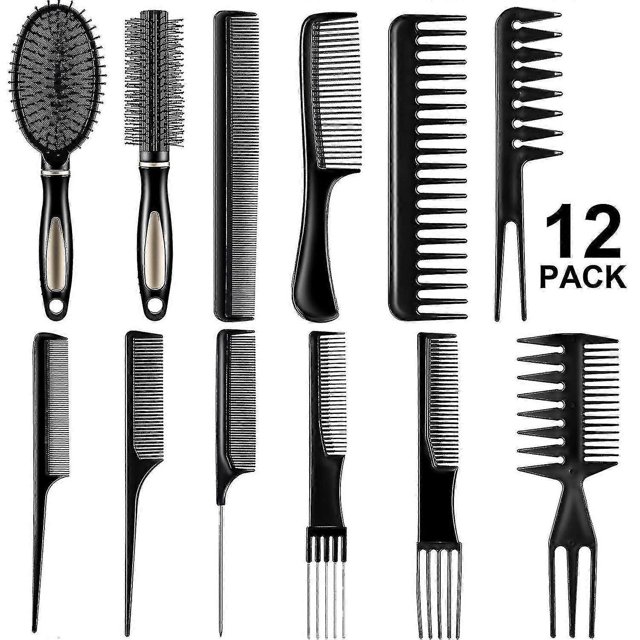 12 Pieces Hair Brush Comb Set Paddle Hair Brush Detangling Brush, Including 1 Airbag Massage Comb,1 Roller Brush And 10 Hair Styling Comb For Wet, Dry