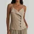 thumbnail image 6 of SHTXOZHI Womens Linen Wrap Neck Tank Tops Spaghetti Strap Button Front Cropped Tees Casual Sleeveless Basic Shirts, 6 of 7