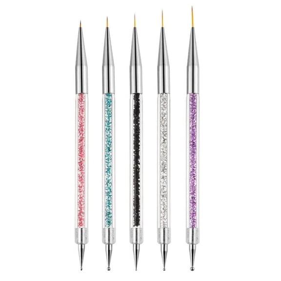 RAGUPEL Nail Art Brushes,5Pcs Double-Ended Acrylic Nail Brush Set with 5/7/10/12/15Mm Nail Liner Brushes and Dotting Pens for French Nails Nail Brushes for Nail Art