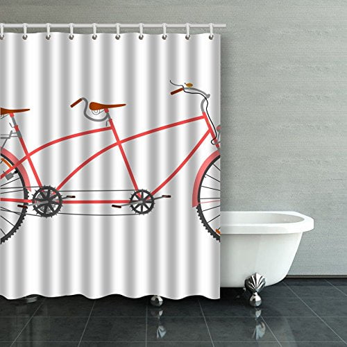 BOSDECO Side View Of A Tandem In A Retro Style Shower Curtain Bathroom Curtain 60x72 inches