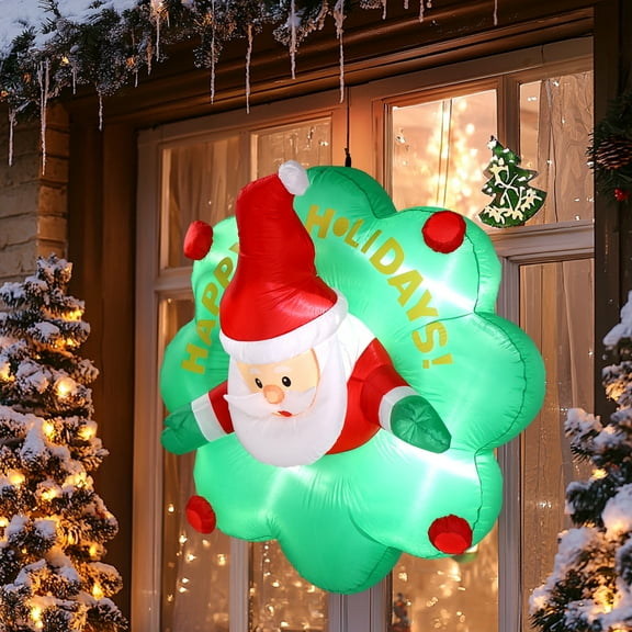 UBesGoo Inflatable Christmas Santa Claus with Decor Garden Decoration Wearing A Wreath