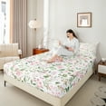 thumbnail image 4 of Manfei Cute Cartoon Flower Queen Sheet Sets,Natural Botanical Floral Flat Sheet,Green White Pink Queen Fitted Sheet For Adults,Microfiber Bedroom Decor,4 Pieces, 4 of 7