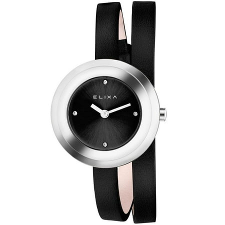 - E092-L353 Black Double Wrap Leather Strap Women's Watch