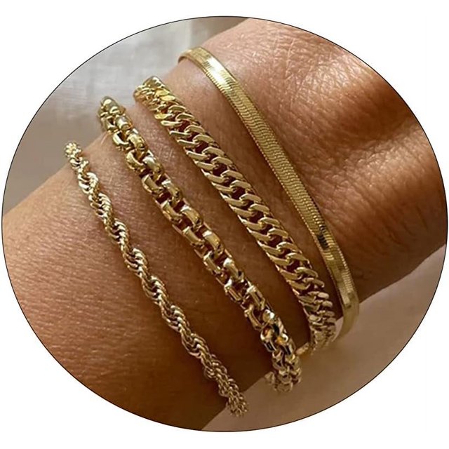 Elegante y Versátil Juego de Pulseras de Oro de 14K para Mujer: Cadena de Clavícula, Eslabón Cubano, Espiga, Cuerda Trenzada: Regalo de Joyería Perfecto