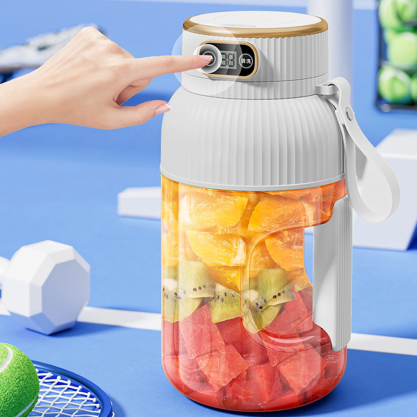 Chmadoxn Juicer, Portable Sports Kettle Squish Bucket Electric Squish Machine Large Capacity Sports Kettle Multifunctional Suitable for Outdoor and Gym Use