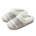 thumbnail image 3 of Zapatillas de casa de espuma viscoelástica para mujer, suéter de punto bordado, zapatos de casa con cuello de punto a mano acanalado, 3 of 6