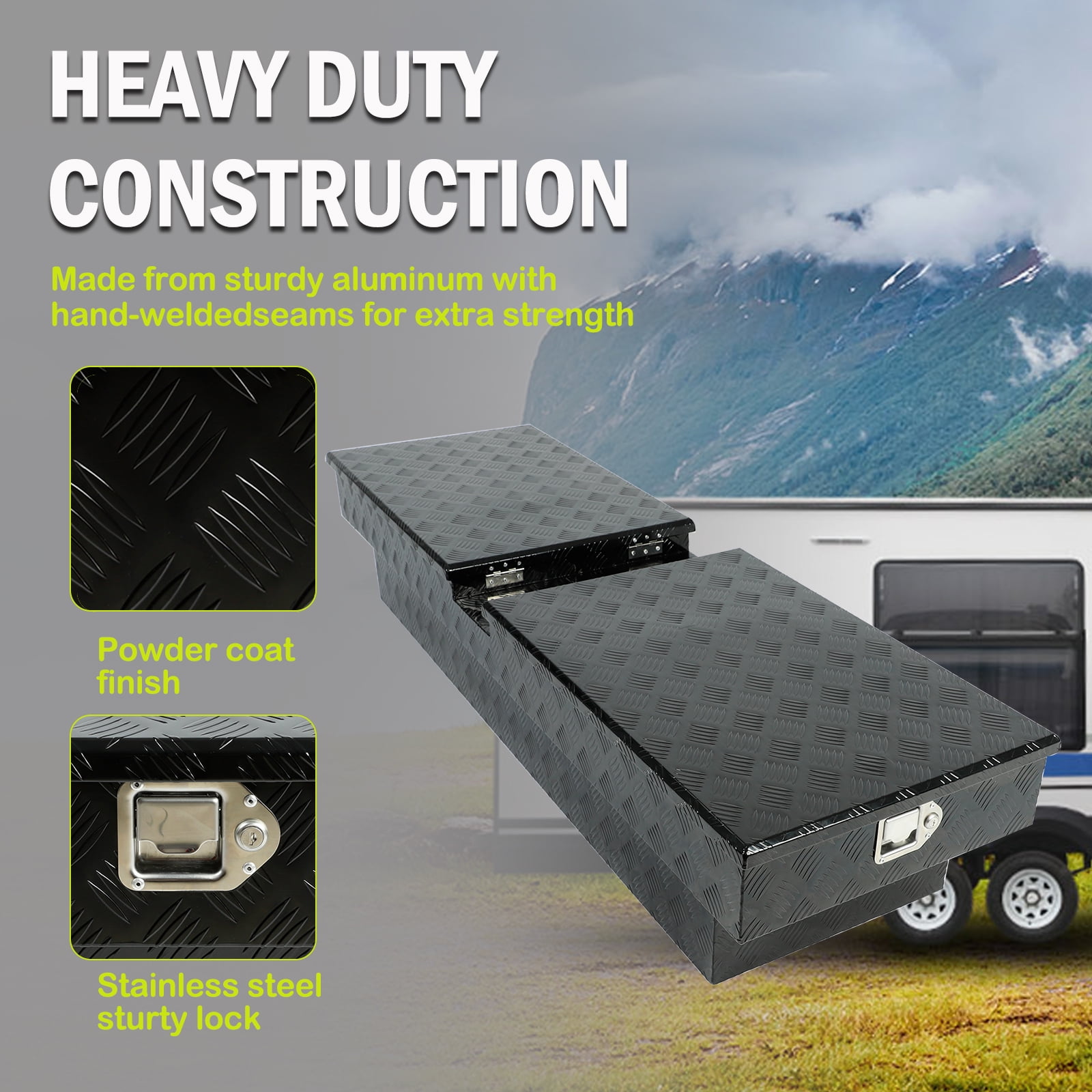 Gull Wing Crossover Truck Tool Box, 70"X20"X13" Aluminum Pickup Truck Bed Waterproof Tool Box Trailer Storage Organizer w/Lock & Key