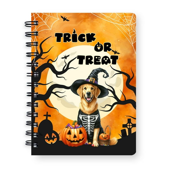 Trick or Treat Golden Retriever Needs Candy Happy Halloween Night Spiral Bound Journal Goldens Dog Lover Gifts Idea 5x7in Spiral Notebook - 02020