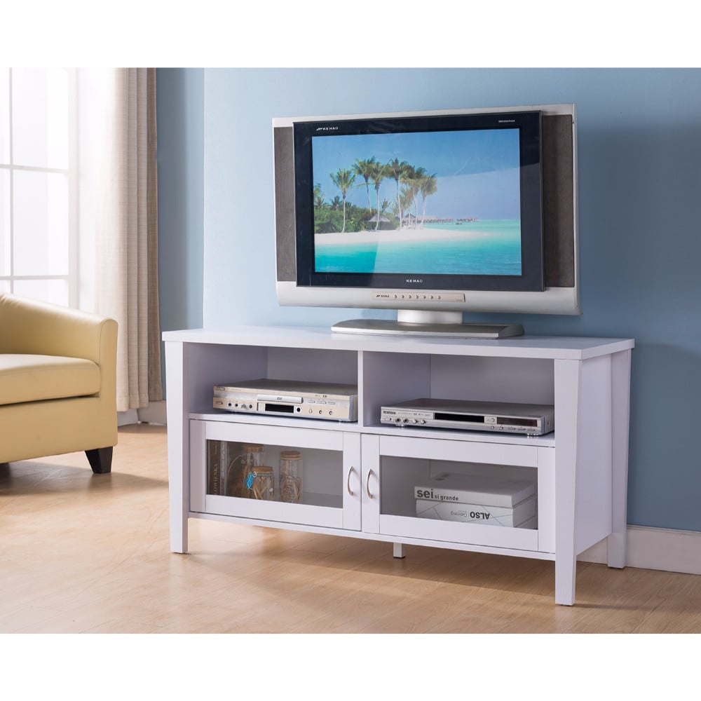 Minimalistic TV Stand With Shelves and White