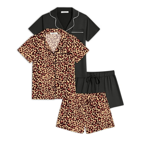 Ekouaer 2 Pack Womens Pajamas Set Button Down Summer Sleepwear Short Sleeve Comfy Pjs Loungewear Set