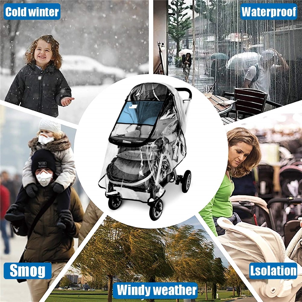 Stroller Rain Cover,Universal Stroller Accessory,Waterproof, Windproof Protection,Protect from Dust Snow,Baby Travel Weather Shield （Medium size three zipper rain cover - [goggles version]）