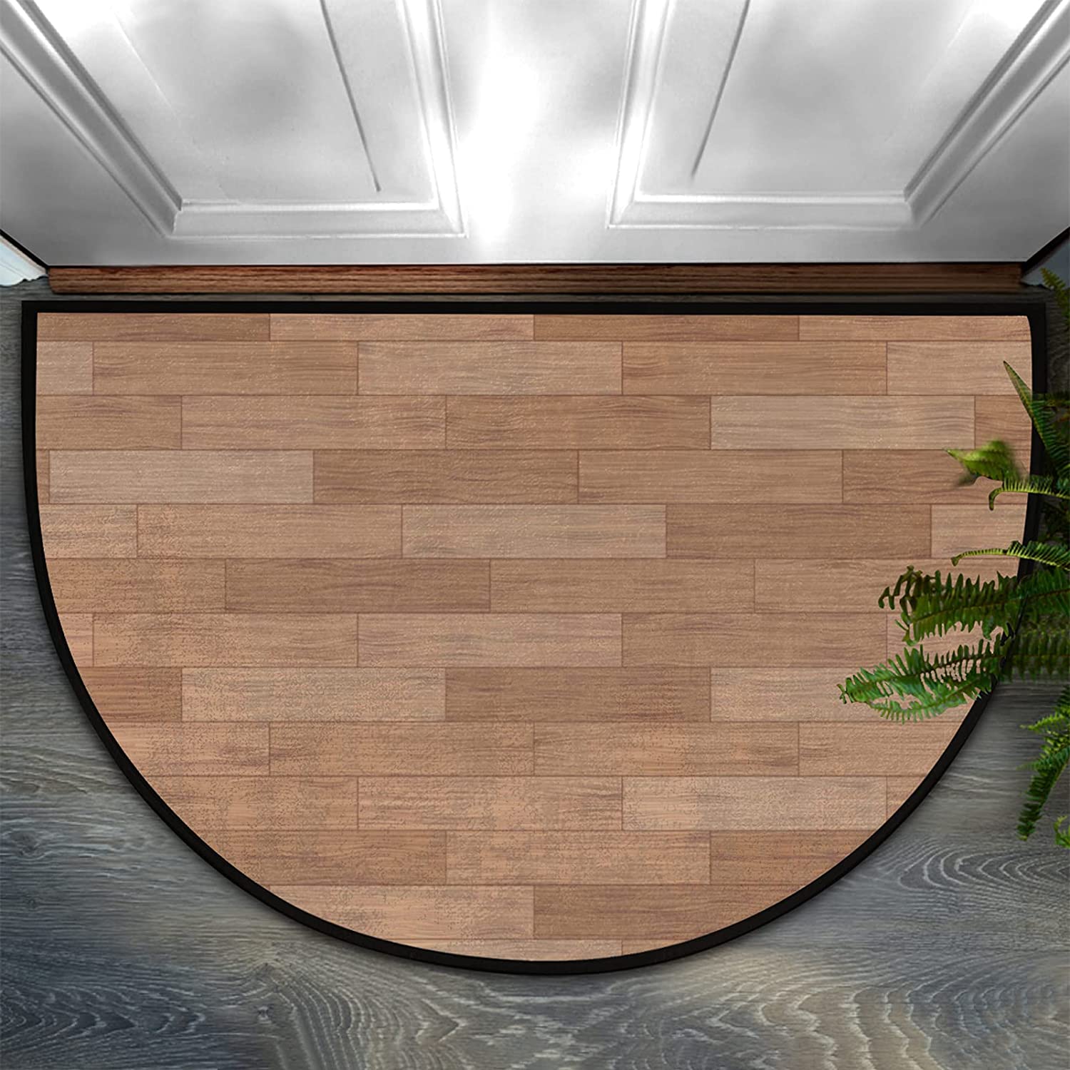 30X18 Inch Retro Wooden Background Half Round Door Mat Indoor Entrance