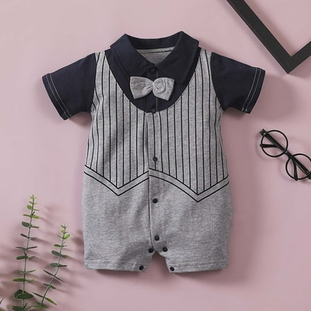

Herrnalise Toddler Baby Gentleman s Bow Tie Lapel Stitching Stitching Short Sleeve Jumpsuit