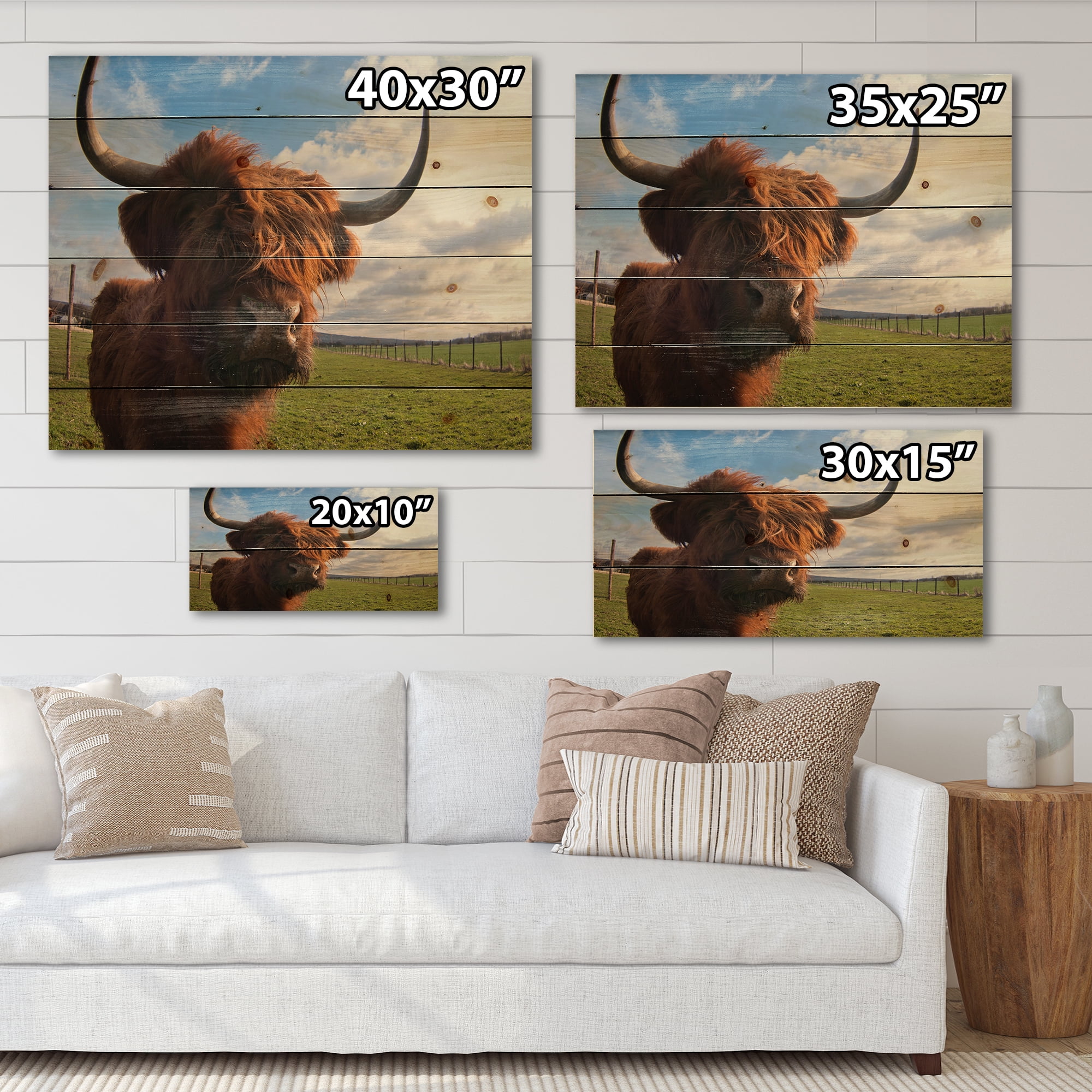 Designart 'Close Up Portrait Of A Yak' Farmhouse Print on Natural Pine Wood