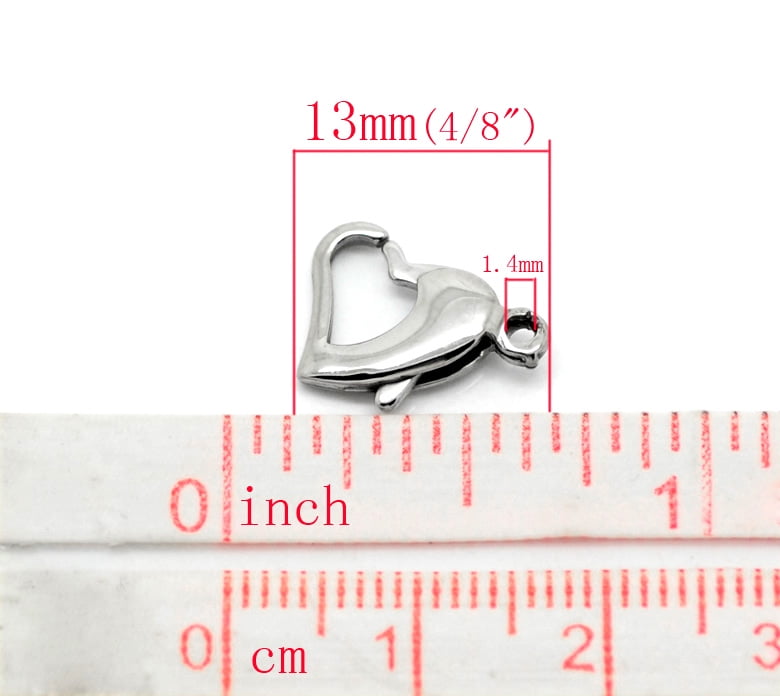 5pcs Wholesale Stainless Steel Silver Love Heart Lobster Clasps Fastener Hooks 13x11mm( 4/8'x 3/8')