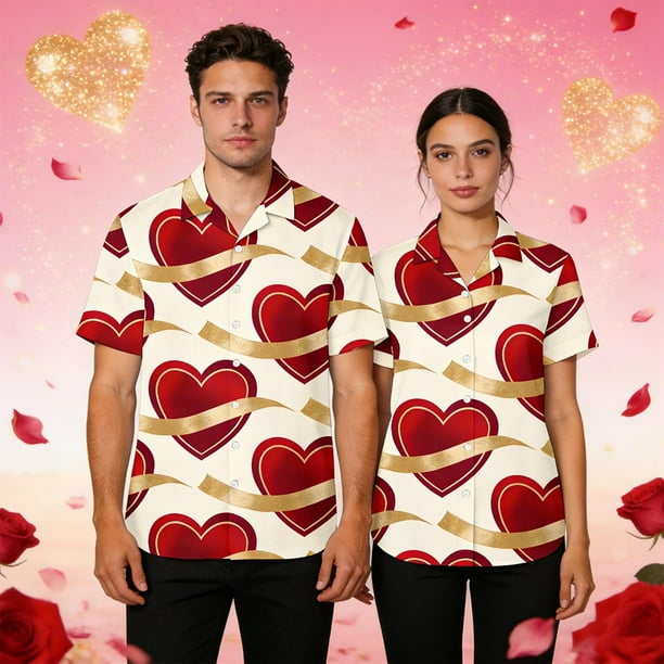 Blusa y camisa de manga corta con cuello vuelto, moda para hombre y mujer, informal, de manga corta, con estampado y cuello vuelto, con botones.
