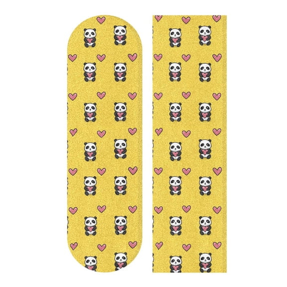 33"x9" Skateboard Grip Tape Protector Sheets Nonslip Protection Griptape Sheet for Outdoor Sports Panda Cartoon with Heart Pattern