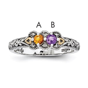 Sterling Silver & 14k Two-stone and Diamond Mother's Ring Semi-Mount Size 6