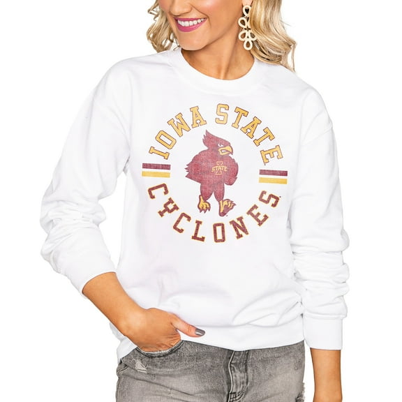 Women's Gameday Couture White Iowa State Cyclones Oversized Vintage Days Perfect Crew Sweatshirt