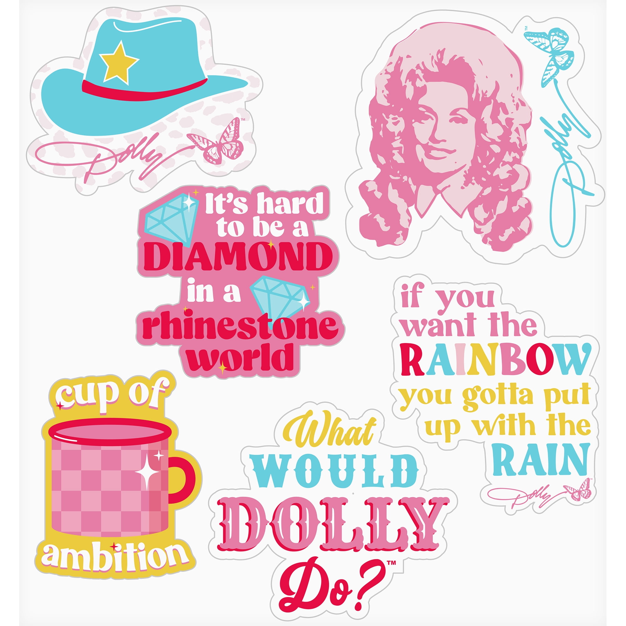 Dolly Parton Reusable Multi-Color Vinyl Stickers 1 Sheet of 6